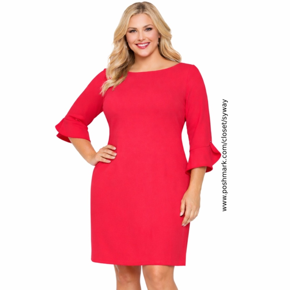 Karl Lagerfeld Lynn Tulip Quarter Sleeve Crepe Dress Hot Pink